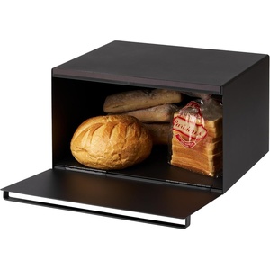 YAMAZAKI Home Tower Bread Box Keeper Holder Container, Metal Bread Holder Saver, Slim Space Saving Counter Storage – Horizontal – Steel(Black)