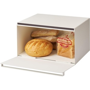 YAMAZAKI Home Tower Bread Box Keeper Holder Container, Metal Bread Holder Saver, Slim Space Saving Counter Storage – Horizontal – Steel(White)