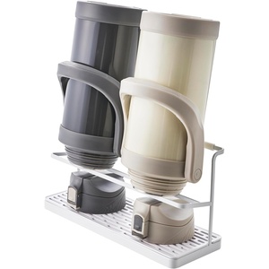 YAMAZAKI Home Tower Countertop Two Tier Bottle Drying Rack, Wide Jug Storage Stand with Drainage Tray for Kitchen Counter for Glass Metal Or Plastic Bottles – Steel(White)