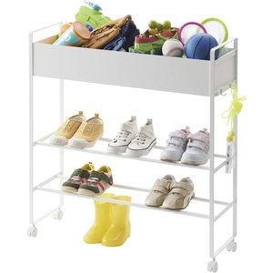 YAMAZAKI Home Tower Entryway Or Garage Rolling Metal Storage Rack for Shoes, Sporting Goods, Plants, Gardening Supplies, Or Toys, 29.33″ – Steel – Holds 6 Pairs of Shoes(White)