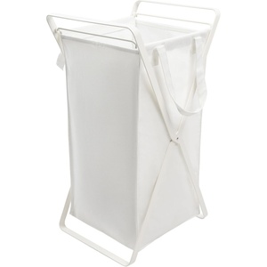 YAMAZAKI Home Tower Laundry Hamper Clothes Basket with Cotton Liner – Small, 25.2″ – Steel + Cotton – 12 Gallons, 45 Liters(White)