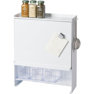 YAMAZAKI Home Tower Seasoning Condiments Spice Rack With Door, Large Kitchen Multi-Tier Metal Shelves – Steel(White)