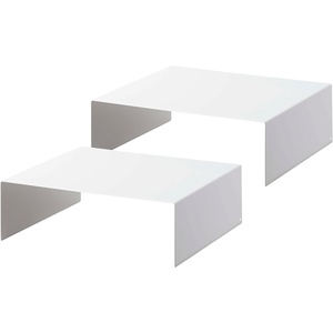 YAMAZAKI Home Tower Steel Under Cabinet Bottom Shelf Storage Organizer, Set of 2 Dish Riser for Under Sink Or Kitchen Pantry Or Counter – Steel -(White)