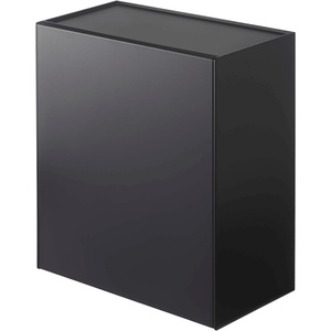 YAMAZAKI Home Tower Wall Mounted Storage Or Trash Bin With Tray, Small Wastebasket With Lid, Bathroom Or Kitchen Organizer – Abs Plastic
