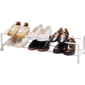 YAMAZAKI Home Two-Tier Rolling Shoe Rack – Low-Profile Metal Shoe Organizer On Wheels for Small Spaces, Under Bed Or Closet Storage, Holds Up to 8 Pairs, Modern Minimal Design, 8″ – Steel -(White)