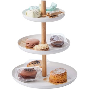 Yamazaki Home 3-Tier Food Serving Stand – Appetizer & Dessert Tray Party Organizer Steel + Wood White(7.9″ (Pack of 12))