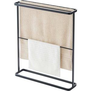 Yamazaki Home Bath Towel Hanger – Bathroom Organizer Storage Holder Dry Rack Steel One Size White(Black)