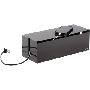 Yamazaki Home Cable Management Box – Cord Organizer Box with Lid, Minimalist Cable Storage for Office, ABS Plastic(Brown)