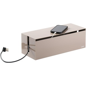 Yamazaki Home Cable Management Box – Cord Organizer Box with Lid, Minimalist Cable Storage for Office, ABS Plastic(Taupe)