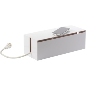 Yamazaki Home Cable Management Box – Cord Organizer Box with Lid, Minimalist Cable Storage for Office, ABS Plastic(White)