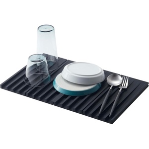 Yamazaki Home Foldable Drainer Tray – Kitchen Dish Drying Mat – No Assembly Req.(Black)