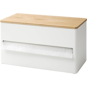 Yamazaki Home Rin Kitchen Paper Holder Rin L | One-Handed Tear Design, Concealed Storage, Fits Rolls Up To 6″ – Steel + Wood(Ash)