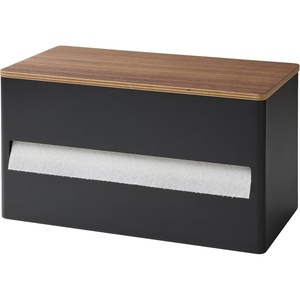 Yamazaki Home Rin Kitchen Paper Holder Rin L | One-Handed Tear Design, Concealed Storage, Fits Rolls Up To 6″ – Steel + Wood(Walnut)