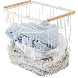 Yamazaki Home Tosca Laundry Basket – Laundry Basket With Wooden Handles – Medium, 11″ – Steel + Wood – 6 Gallons, 23 Liters(Large)