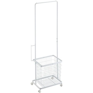 Yamazaki Home Tosca Laundry Cart with Two Metal Bin Basket Hampers On Wheels, 38″ – Steel + Wood(Single Item)