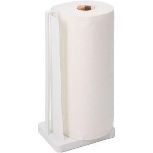 Yamazaki Home Tosca One-Handed Tear Paper Towel Holder – Kitchen Storage Rack – Steel + Wood(White)