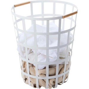 Yamazaki Home Tosca Round Laundry Basket Saving, 18″ – Steel + Wood – 10.5 Gallon, 40 Liters(White)