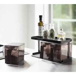 Yamazaki Home Tower Pantry Canisters With Rack – Kitchen Container Storage Organizer – Triple – Steel + Plastic – 8.25 Cups, 1.95 Liters(Black)
