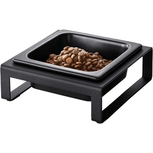 Yamazaki Home Tower Raised Ceramic Pet Food Or Water Bowl with Metal Stand for Cats Or Small Dogs – Short – 1.25(Black)