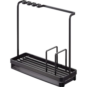 Yamazaki Home Tower Self-Draining Sponge and Soap Bottle Rack, Kitchen Sink Organizer Metal Holder with Removable Tray – Steel(Black)