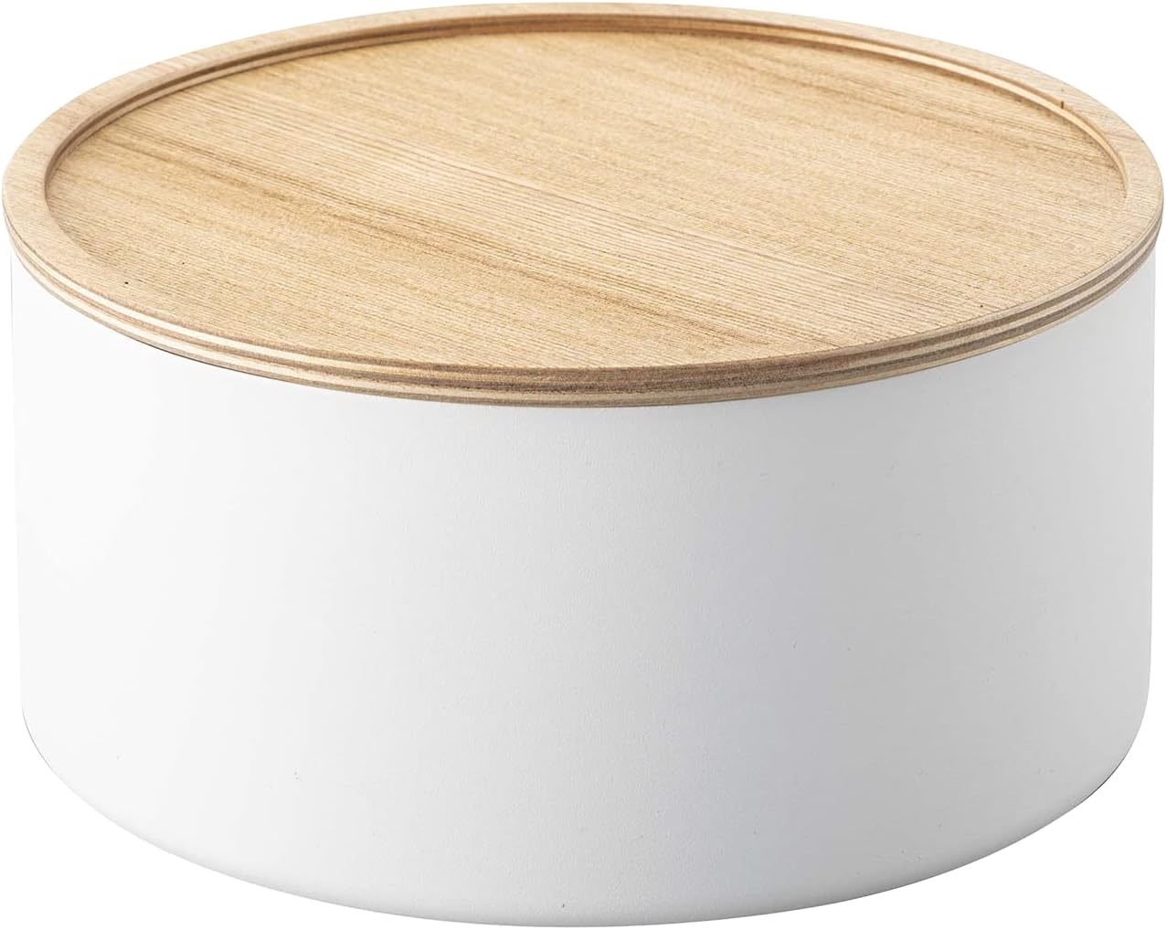 image:imageYAMAZAKI Home Rin Round Storage Case Snacks Toy Or Craft Supplies Holder Sewing Box Organizer Wooden Lid Tray Short Steel WoodAsh