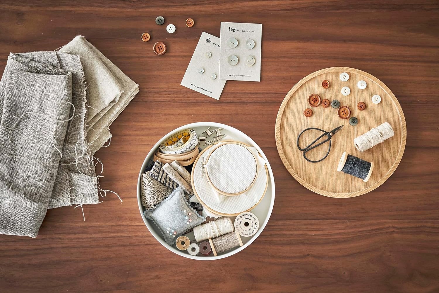 image:imageYAMAZAKI Home Rin Round Storage Case Snacks Toy Or Craft Supplies Holder Sewing Box Organizer Wooden Lid Tray Short Steel WoodAsh