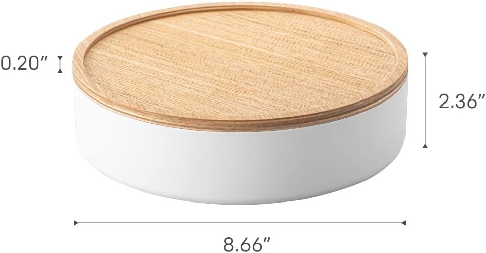 image:imageYAMAZAKI Home Rin Round Storage Case Snacks Toy Or Craft Supplies Holder Sewing Box Organizer Wooden Lid Tray Short Steel WoodAsh