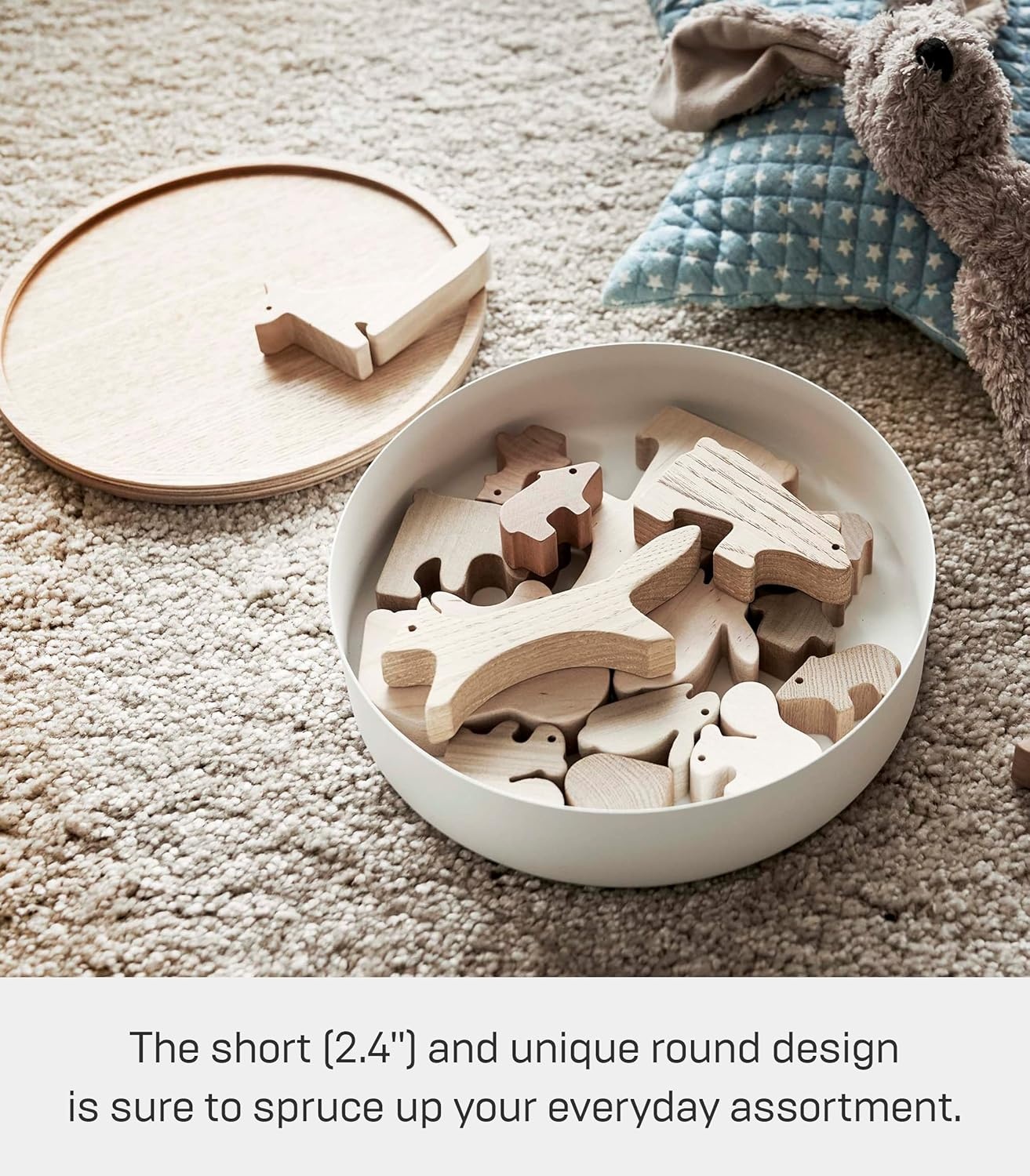 image:imageYAMAZAKI Home Rin Round Storage Case Snacks Toy Or Craft Supplies Holder Sewing Box Organizer Wooden Lid Tray Short Steel WoodAsh