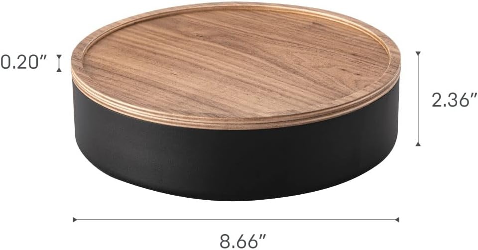 image:imageYAMAZAKI Home Rin Round Storage Case Snacks Toy Or Craft Supplies Holder Sewing Box Organizer Wooden Lid Tray Short Steel WoodWalnut