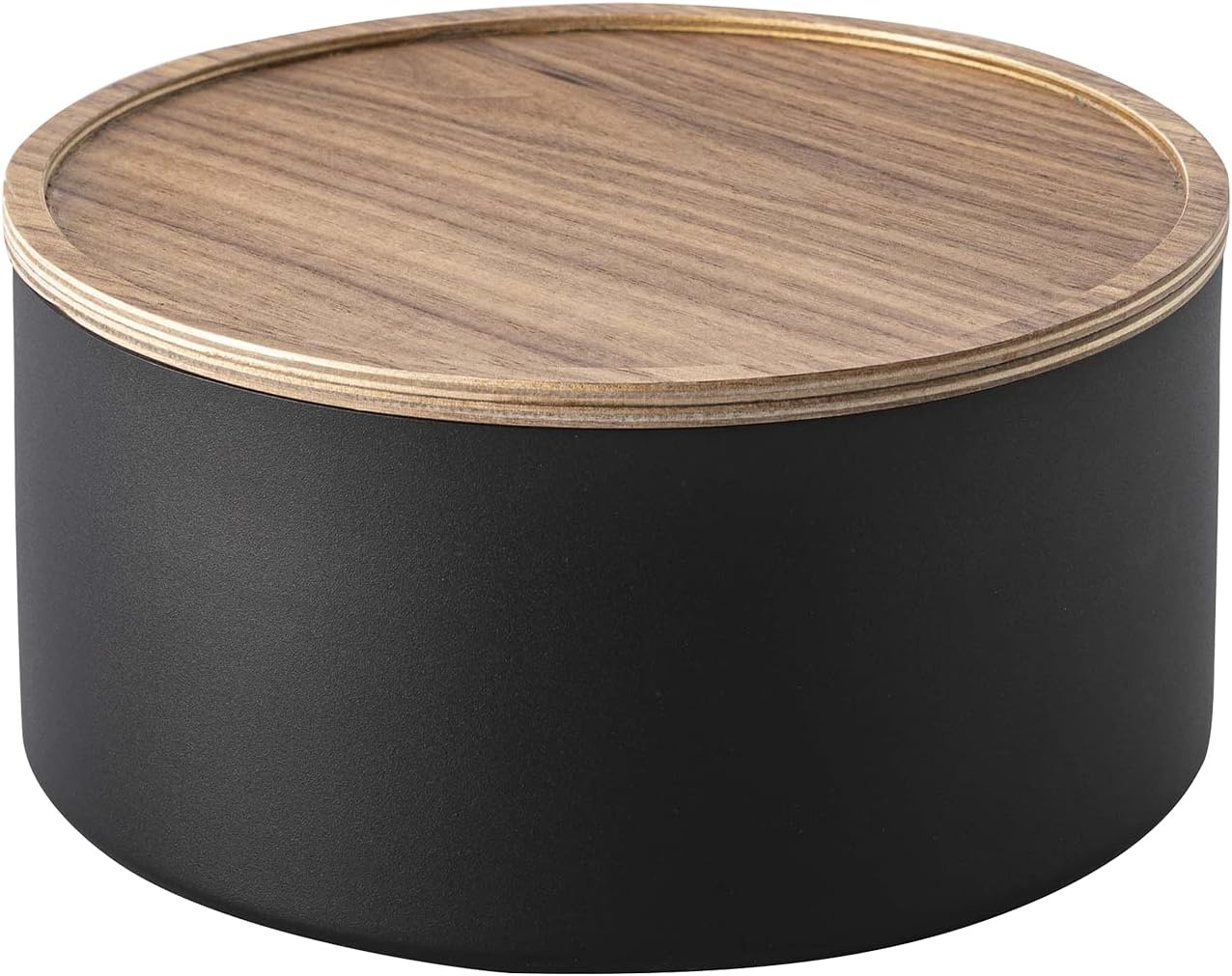 image:imageYAMAZAKI Home Rin Round Storage Case Snacks Toy Or Craft Supplies Holder Sewing Box Organizer Wooden Lid Tray Short Steel WoodWalnut