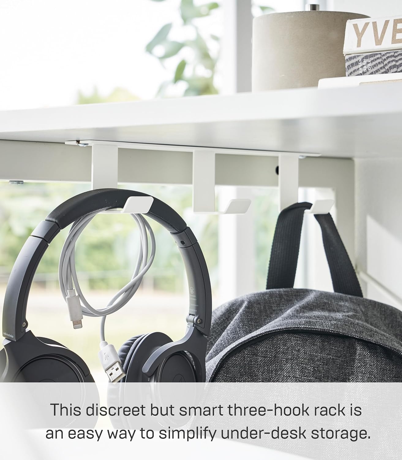 image:imageYamazaki Home Tower Under Desk Hanger Hooks Headphone Headset Bag Or Charger Storage Holder for Bedroom Or Office Steel