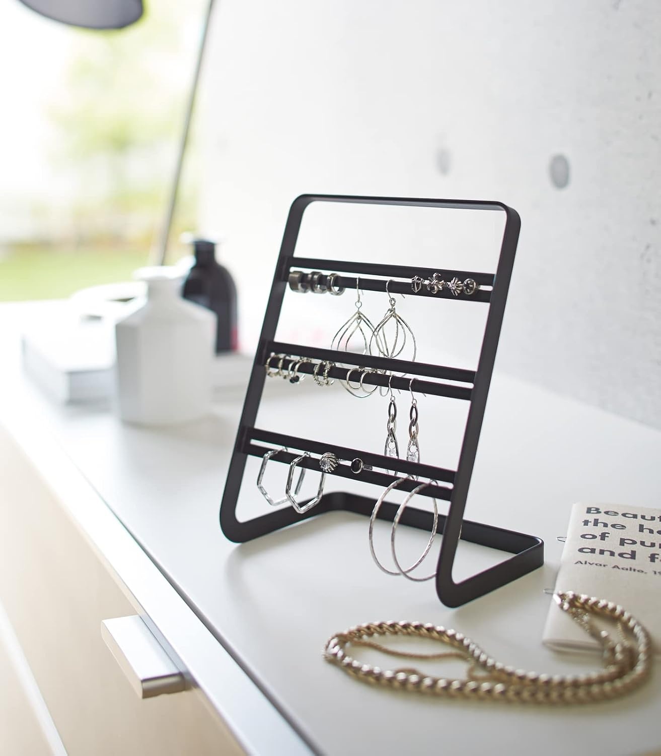 image:imageYAMAZAKI Home Tower Earring Display Stand Holder for Jewelry Organization SteelBlack