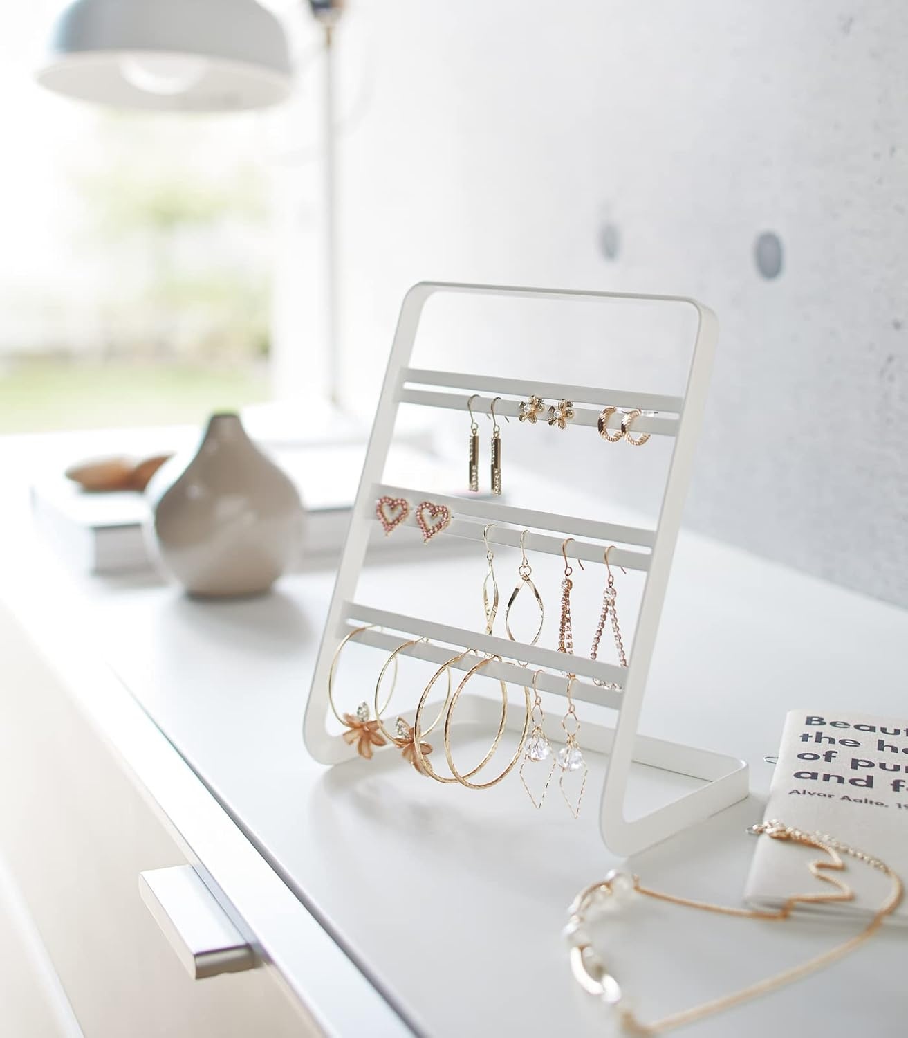 image:imageYAMAZAKI Home Tower Earring Display Stand Holder for Jewelry Organization SteelWhite