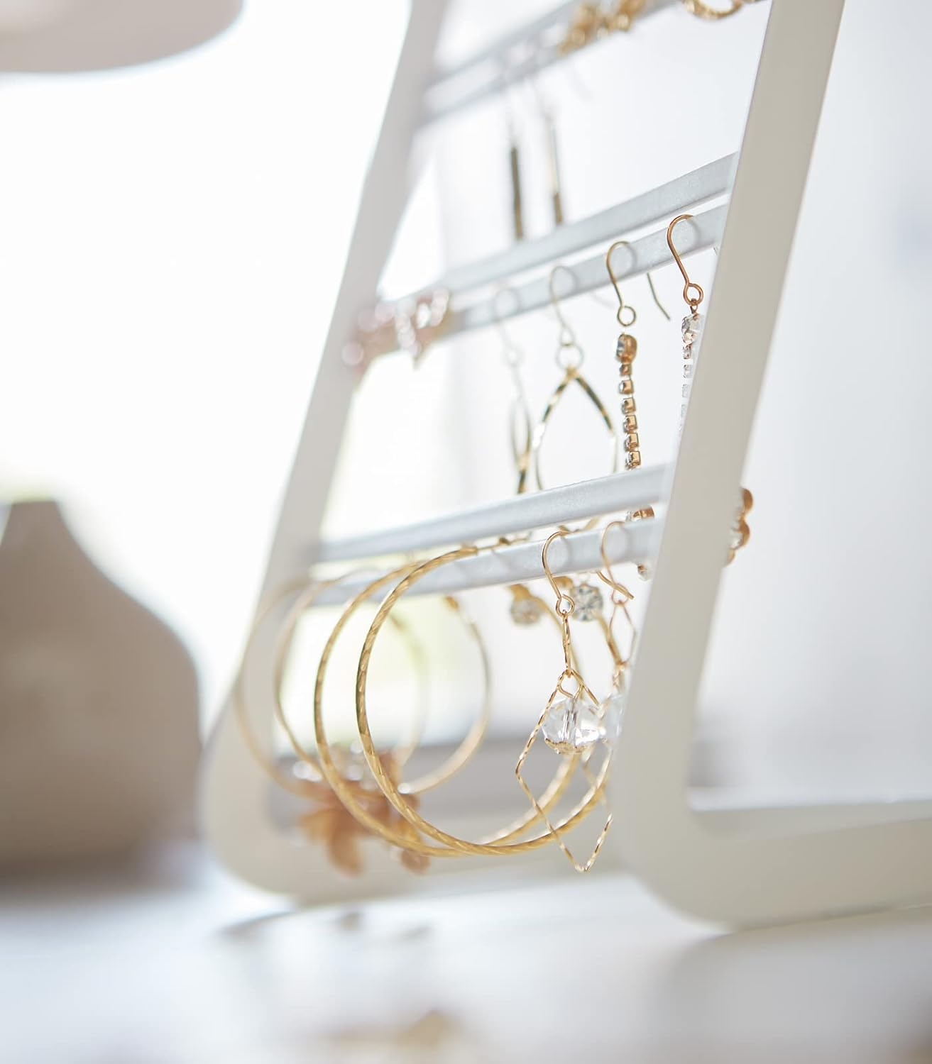 image:imageYAMAZAKI Home Tower Earring Display Stand Holder for Jewelry Organization SteelWhite