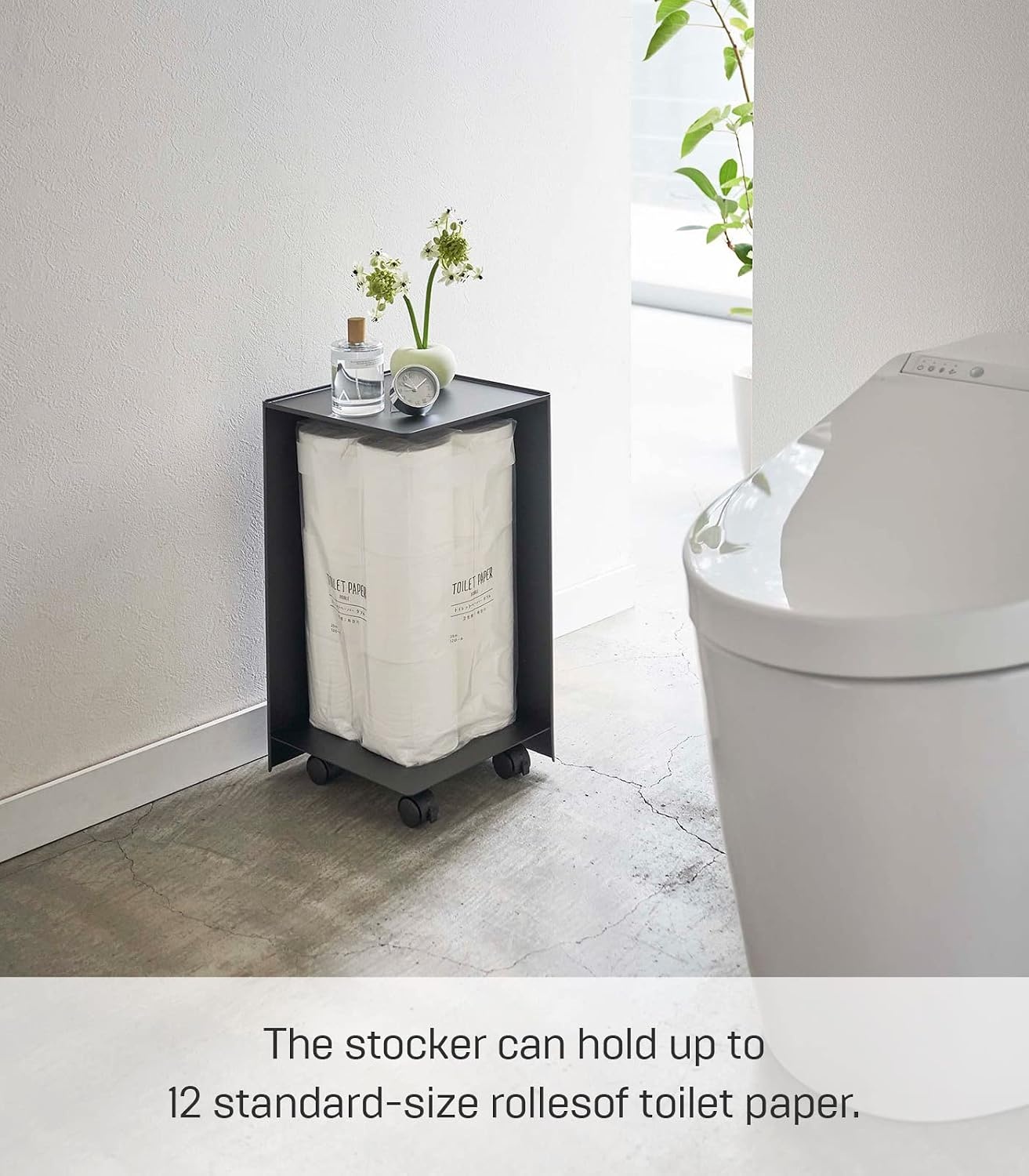 image:imageYAMAZAKI Home Tower Rolling Toilet Paper Stocker Steel Holds Up to 12 Rolls of Toilet PaperBlack