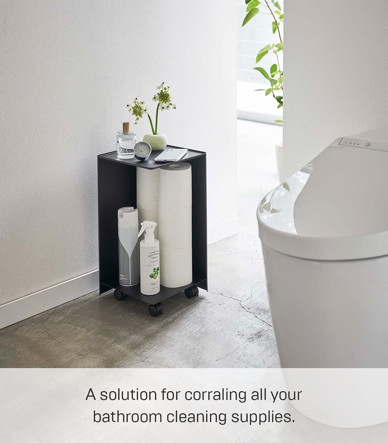 image:imageYAMAZAKI Home Tower Rolling Toilet Paper Stocker Steel Holds Up to 12 Rolls of Toilet PaperBlack