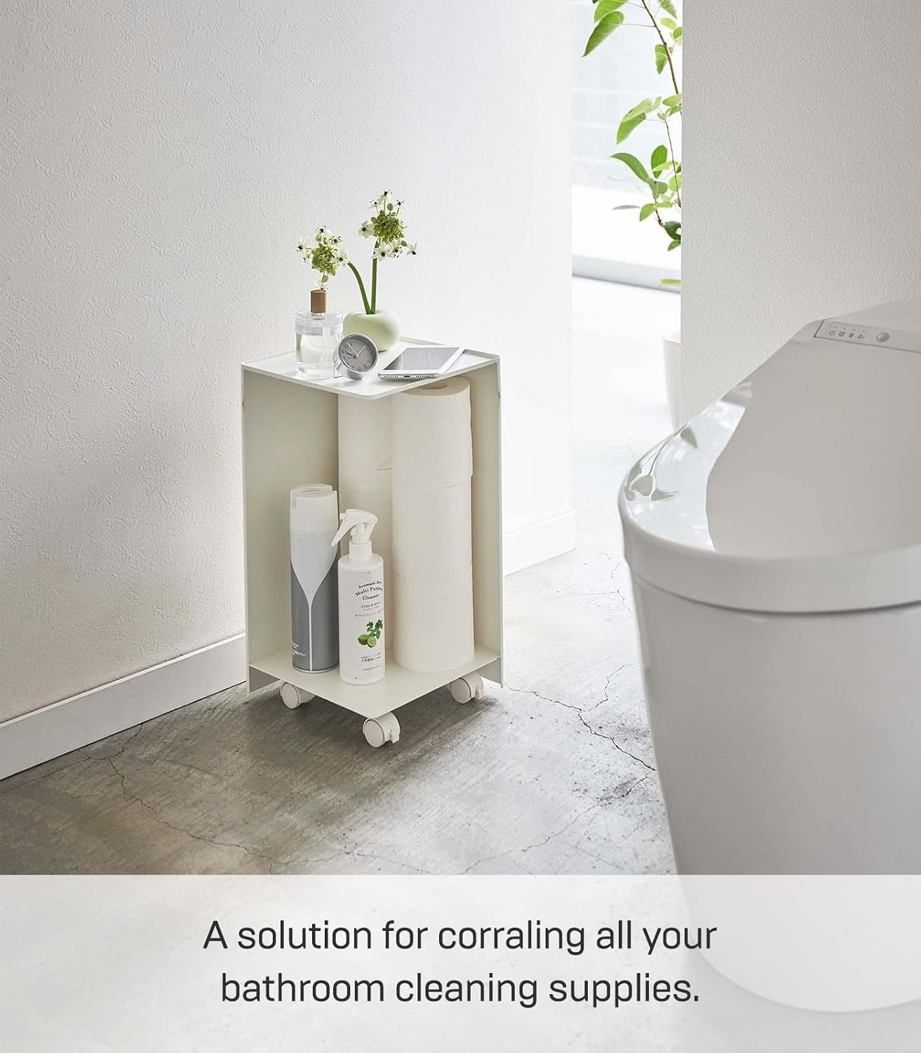 image:imageYAMAZAKI Home Tower Rolling Toilet Paper Stocker Steel Holds Up to 12 Rolls of Toilet PaperWhite