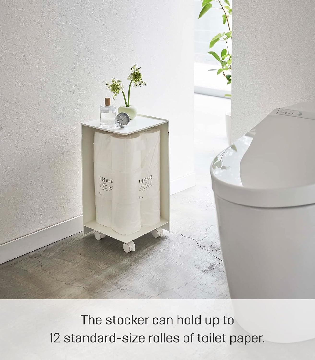 image:imageYAMAZAKI Home Tower Rolling Toilet Paper Stocker Steel Holds Up to 12 Rolls of Toilet PaperWhite