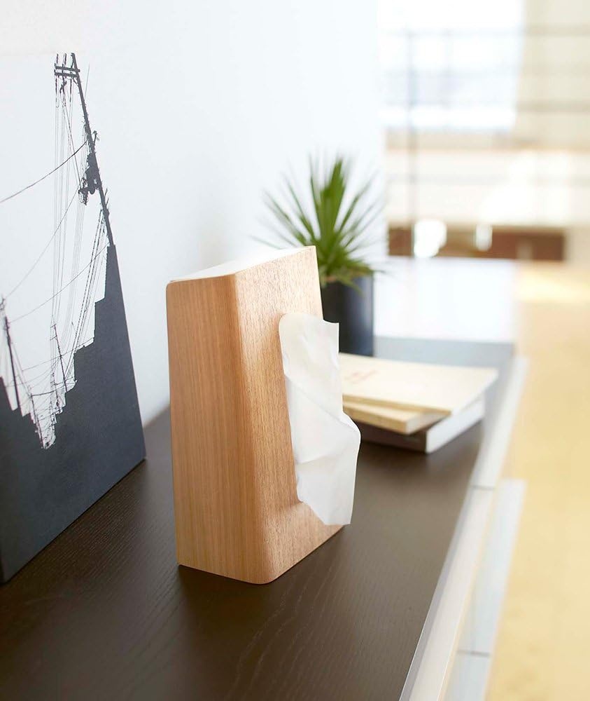 image:imageYamazaki Home Rin Tissue Paper Case with Removable Wooden Lid Tissue Or Toilet Paper Or Paper Towel Rectangular Storage Holder for Kitchen Bathroom Or Bedroom Polystone Natural