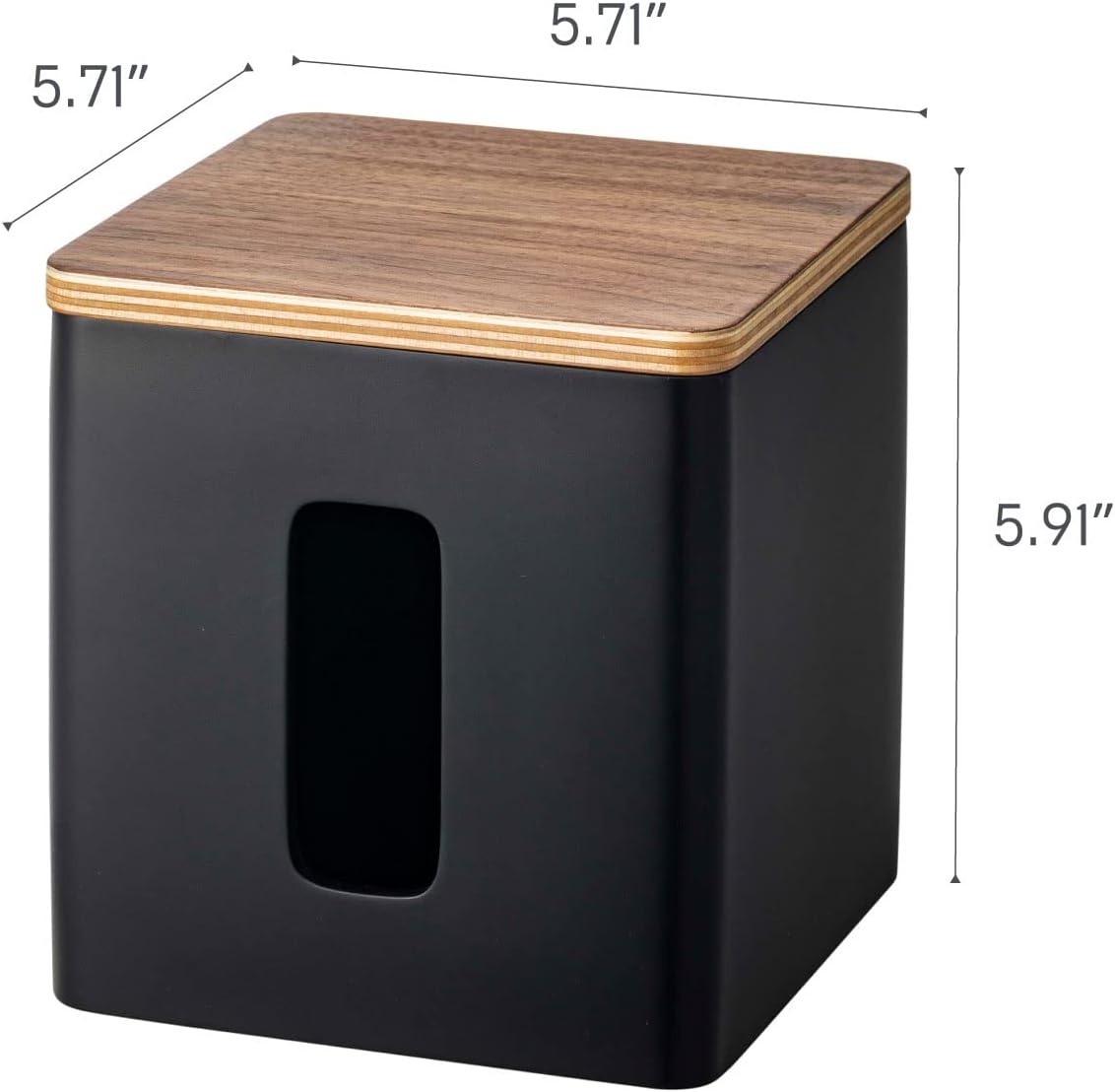 image:imageYamazaki Home Rin Tissue Paper Case with Removable Wooden Lid Tissue Or Toilet Paper Or Paper Towel Rectangular Storage Holder for Kitchen Bathroom Or Bedroom Polystone Walnut