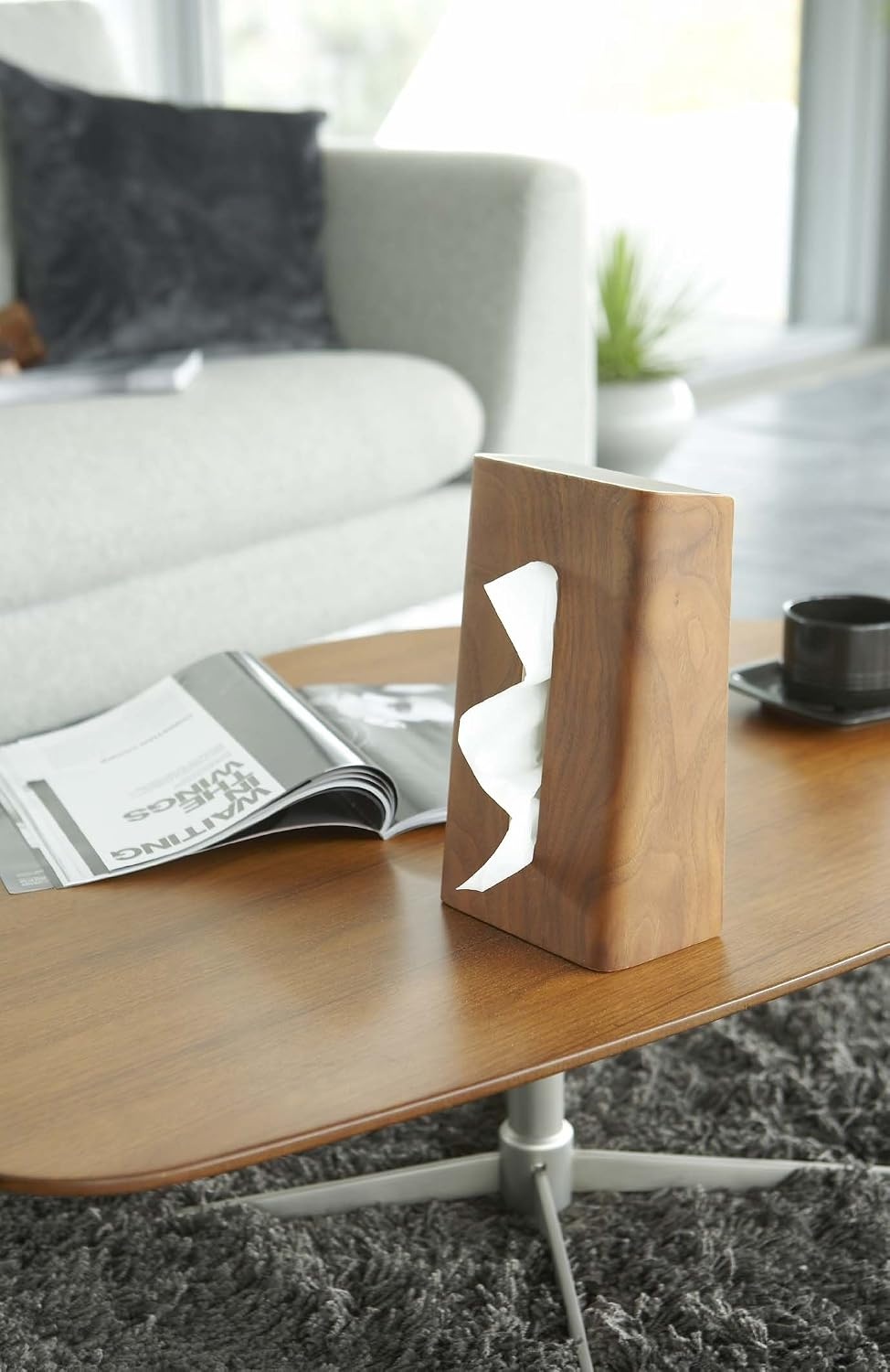 image:imageYamazaki Home Rin Tissue Paper Case with Removable Wooden Lid Tissue Or Toilet Paper Or Paper Towel Rectangular Storage Holder for Kitchen Bathroom Or Bedroom Polystone Braun