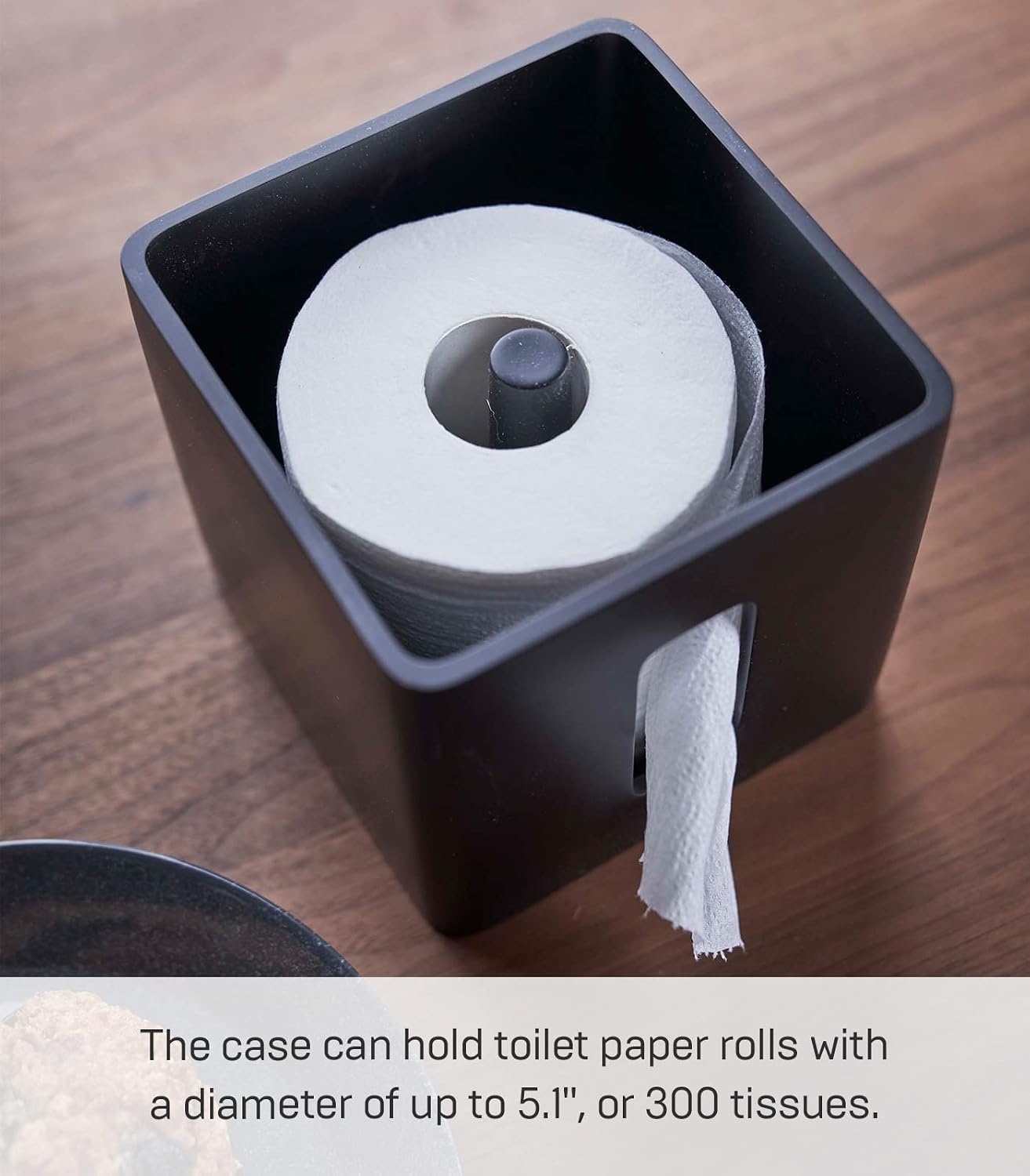 image:imageYamazaki Home Rin Tissue Paper Case with Removable Wooden Lid Tissue Or Toilet Paper Or Paper Towel Rectangular Storage Holder for Kitchen Bathroom Or Bedroom Polystone Walnut