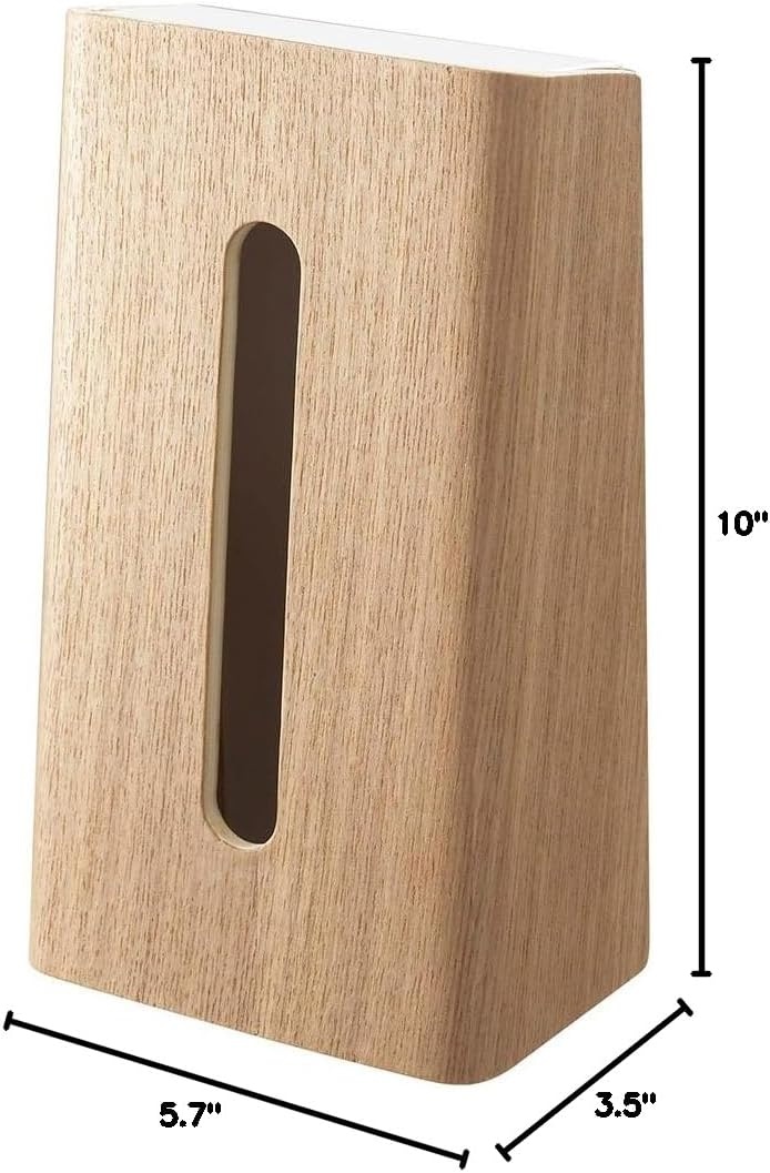 image:imageYamazaki Home Rin Tissue Paper Case with Removable Wooden Lid Tissue Or Toilet Paper Or Paper Towel Rectangular Storage Holder for Kitchen Bathroom Or Bedroom Polystone Natural