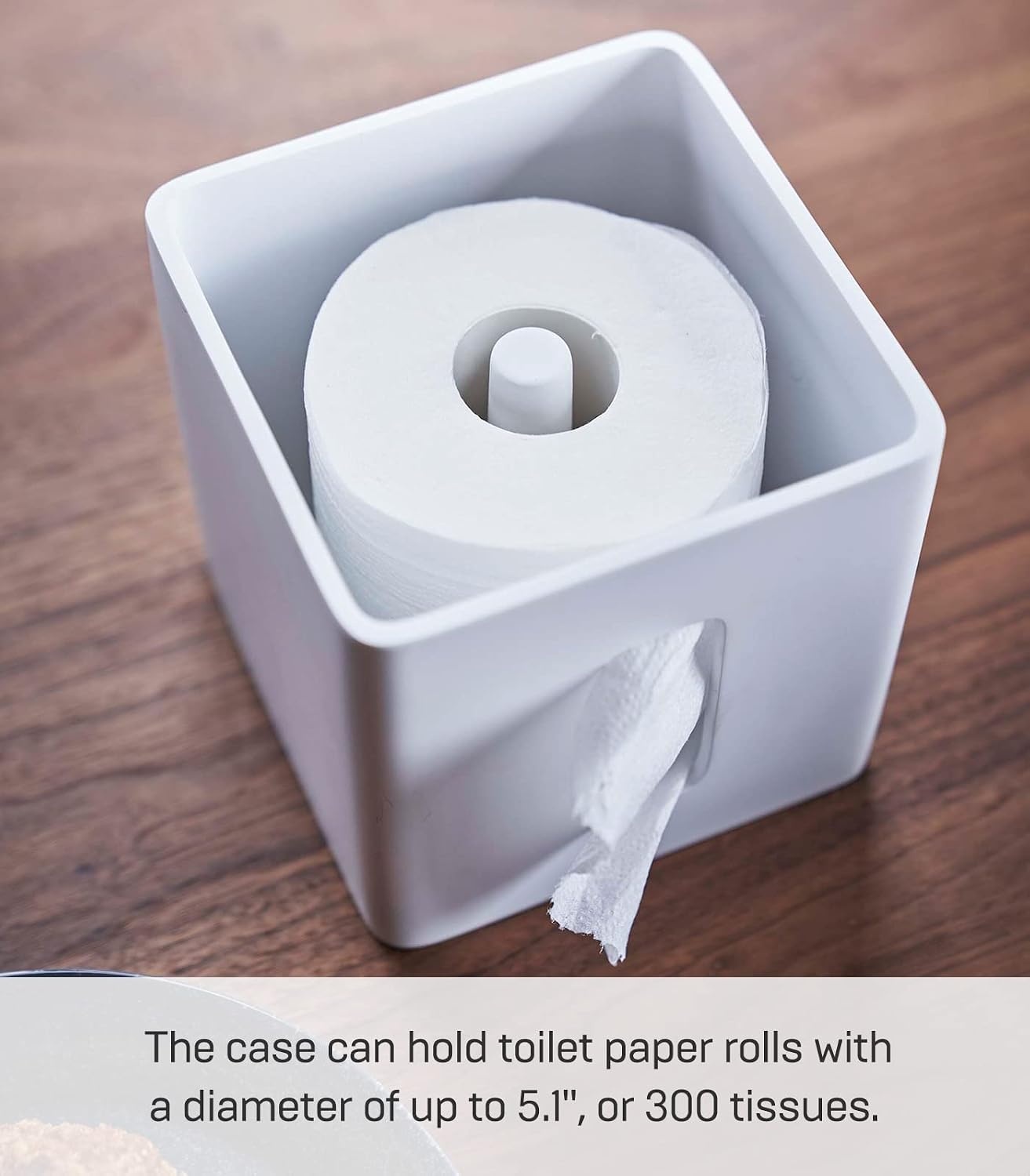 image:imageYamazaki Home Rin Tissue Paper Case with Removable Wooden Lid Tissue Or Toilet Paper Or Paper Towel Rectangular Storage Holder for Kitchen Bathroom Or Bedroom Polystone Ash