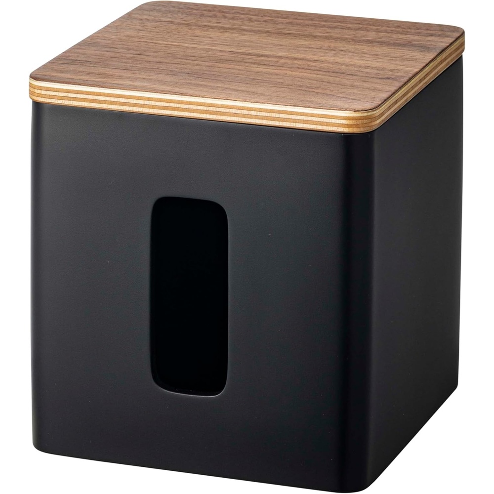 image:imageYamazaki Home Rin Tissue Paper Case with Removable Wooden Lid Tissue Or Toilet Paper Or Paper Towel Rectangular Storage Holder for Kitchen Bathroom Or Bedroom Polystone Walnut