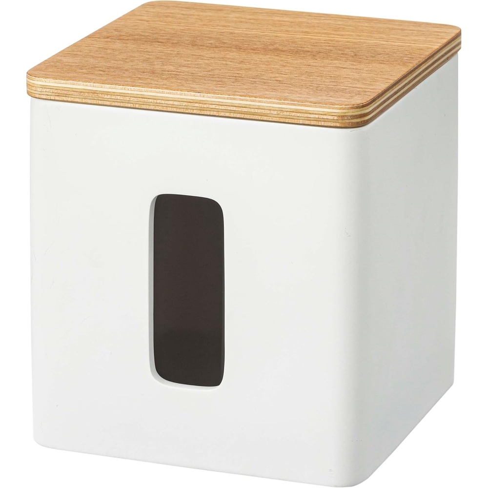 image:imageYamazaki Home Rin Tissue Paper Case with Removable Wooden Lid Tissue Or Toilet Paper Or Paper Towel Rectangular Storage Holder for Kitchen Bathroom Or Bedroom Polystone Ash