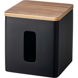 Yamazaki Home Rin Tissue Paper Case with Removable Wooden Lid – Tissue Or Toilet Paper Or Paper Towel Rectangular Storage Holder for Kitchen Bathroom Or Bedroom – Polystone -(Walnut)
