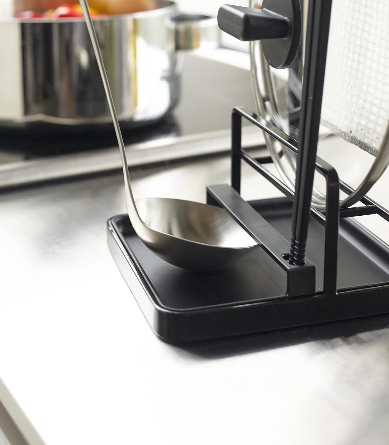 image:imageYAMAZAKI Home Tower Cooking Tool And Lid Station Kitchen Utensil Organizer Stand Steel