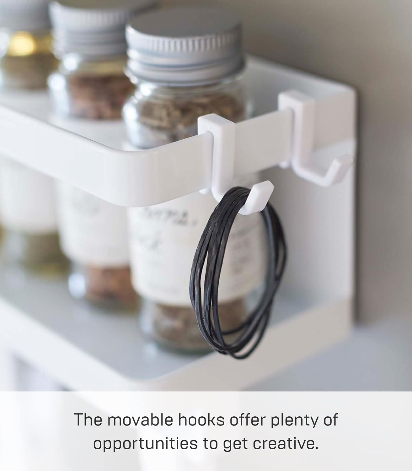 image:imageYAMAZAKI Home Tower Magnetic Kitchen Spice Rack Organizer Shelf With EasyGrip Rotating Adjustable Clips Floating Rack With Strong Hooks Steel