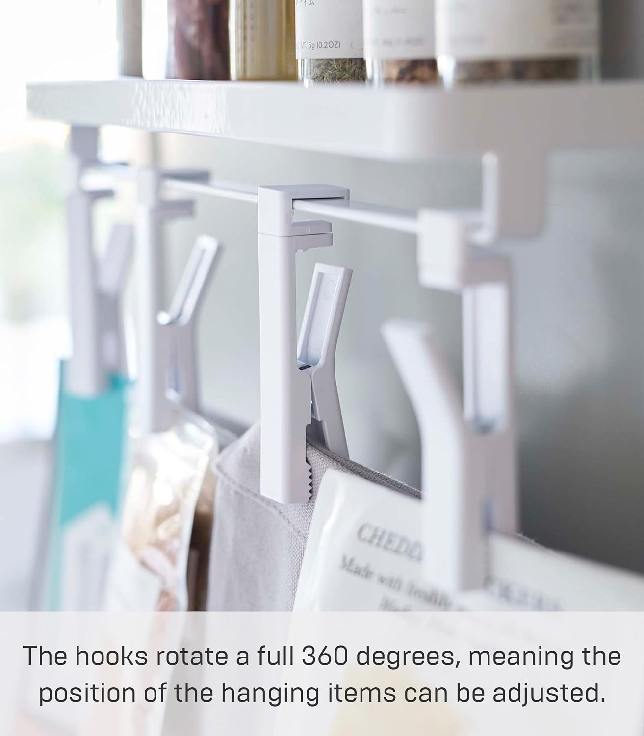image:imageYAMAZAKI Home Tower Magnetic Kitchen Spice Rack Organizer Shelf With EasyGrip Rotating Adjustable Clips Floating Rack With Strong Hooks Steel